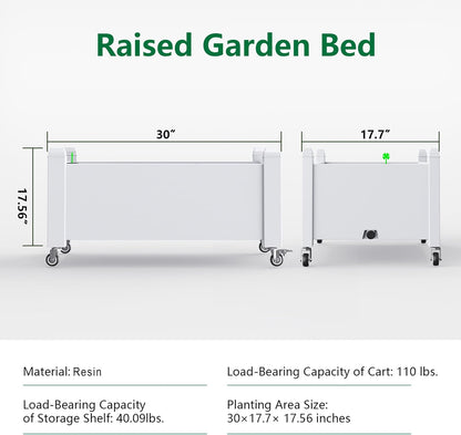 Horticulture Garden Bed with Legs, Divisible Resin Planter Box for Backyard, Patio, Balcony, with 4 Legs, 4 Swivel Lockable Wheels(Ashen,30.04 * 17.72 * 17.56)