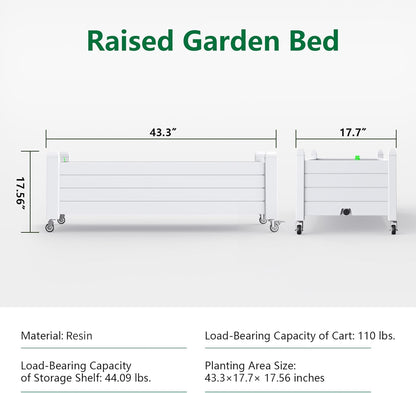 Horticulture Garden Bed, Divisible Resin Planter Box for Backyard, Patio, Balcony, with 4 Legs and 4 Swivel Lockable Wheels(Ashen,43.31 * 17.72 * 17.56)