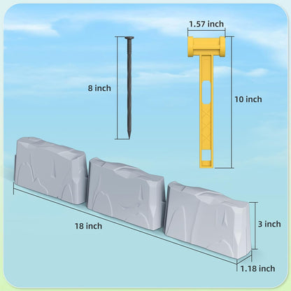 8Pcs Landscape Edging(12 FT) 24 Spikes - Faux Stone Edging Border for Garden, Flower Beds, Lawn & Pathways | 12" L x 3" H | Faux Stone Edging for Landscaping Outdoor (Grey)
