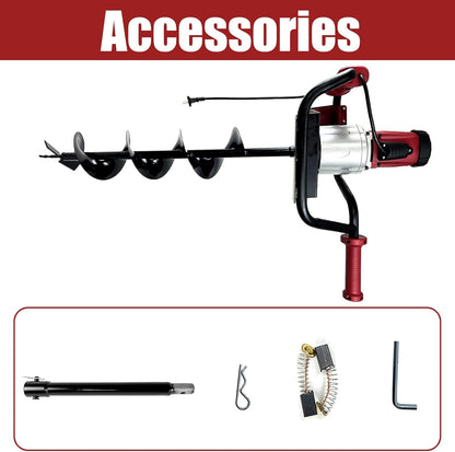 JACKCHEN 1500W Electric Post-Hole Digger with 6-Inch Auger Bit, Earth Auger Drill, Auger Bit Earth Auger, Ideal for Post Hole Digging, Drilling, Tree Planting, Red