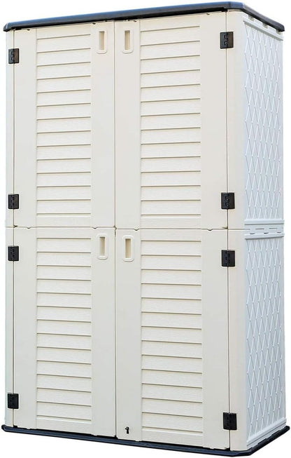 HOMSPARK Storage Shed Weather Resistance, Multi-Purpose Outdoor Storage Cabinet for Backyards and Patios, Vertical Storage Shed for Lawnmower, Patio Accessories (White 1, Tall - 53 cu.ft)