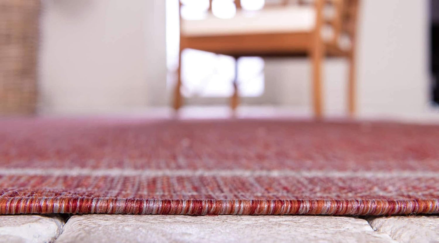 Unique Loom Outdoor Border Collection Area Rug - Soft Border (7' 1" x 10' Rectangle, Rust Red/ Ivory)
