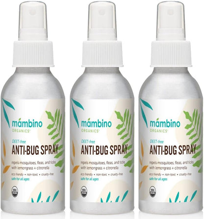Anti-Bug Spray DEET-Free – Organic, All-Natural Bug Spray Travel Size with Essential Oils – Non-Toxic, Reef Safe, Face-Safe Bug Repellent for Babies, Kids, Adults by Mambino Organics, 2.7oz 3-Pack