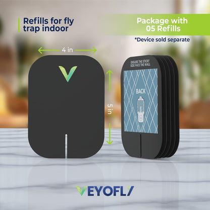 VEYOFLY Fly Trap Indoor Refill, Fruit Fly Traps for Indoors, Gnat Traps for House Indoor,Fly Catcher, Fly Trap,Plug in Catch for Fruit Flies,Moths,Gnats,Mosquito Trap (Pack of 5 Refills-Black)