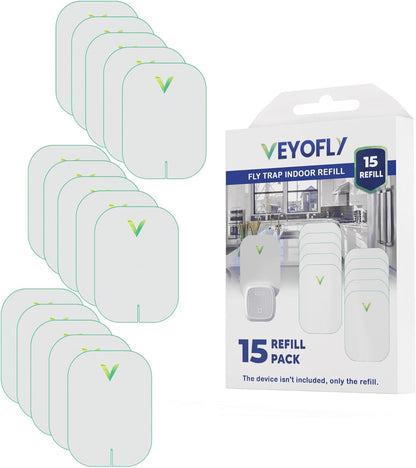 VEYOFLY Fly Trap Indoor Refill, Fruit Fly Traps for Indoors, Gnat Traps for House Indoor, Fly Catcher, Fly Trap, Plug in Catch for Fruit Flies, Moths, Gnats, Mosquito Trap (Pack of 15 Refills)