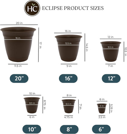 The HC Companies Eclipse Round Planter with Saucer - Outdoor & Indoor Plant Pot with Drainage Holes - Lightweight, UV-Resistant Plastic Pots for Plants, Flowers & Herbs (10" Chocolate, Pack of 1)