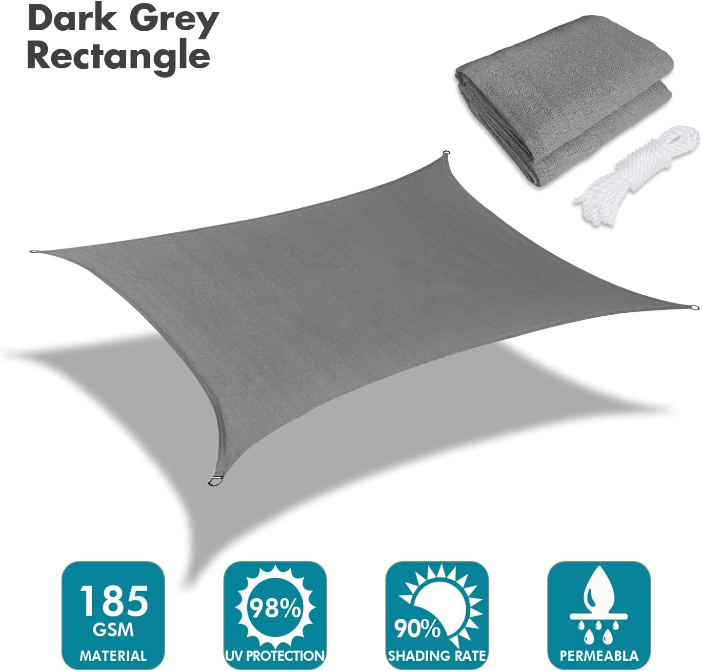 KANAGAWA 14'X14' Dark Gray Custom Size Sun Shade Sail Square UV Block Canopy Cover for Patio Backyard Lawn Garden Outdoor (Customized Available)