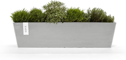 Ecopots Bruges Durable Modern Rectangular Indoor/Outdoor Recycled-Based Composite Flower Pot Planter, White Grey, 31.5"
