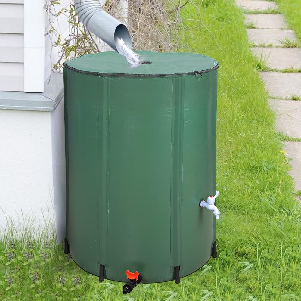 132 Gallon Collapsible Rain Barrel, Portable Rainwater Collection System, Water Storage Tank, Rain Catcher Barrel with Two Spigots and Overflow Kit, Rain Water Barrel Collector for Garden, Green