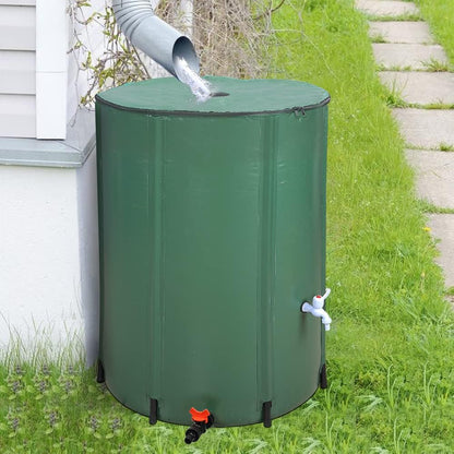 132 Gallon Collapsible Rain Barrel, Portable Rainwater Collection System, Water Storage Tank, Rain Catcher Barrel with Two Spigots and Overflow Kit, Rain Water Barrel Collector for Garden, Green