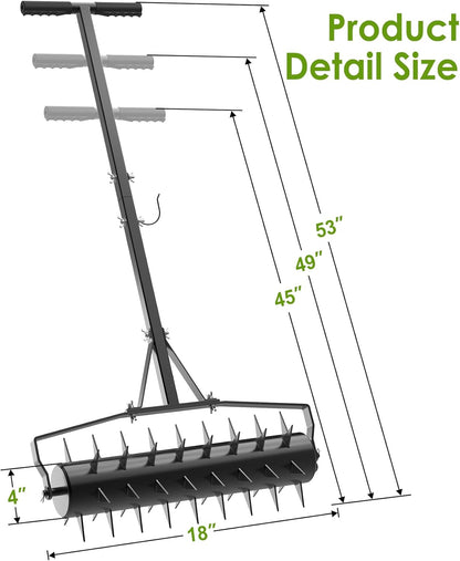 Seeutek 18 Inch Rolling Lawn Aerator, Upgraded Heavy Duty Aerator Lawn Soil Penetrator Spikes w/ 3 Adjustable Height Handles, Manual Aerator Lawn Tool for Garden Yard