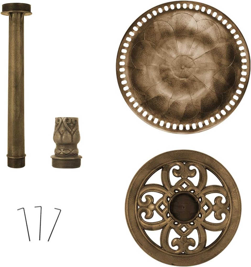 VIVOHOME Polyresin Antique Outdoor Golden Garden Bird Bath and Solar Powered Round Pond Fountain Combo Set