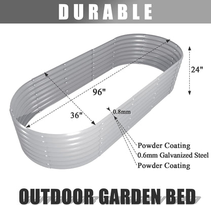6 Pack 8x3x2FT Galvanized Raised Garden Bed Kit Oval Metal Ground Planter Box Outdoor Bottomless Planter Raised Beds for Vegetables Flowers Herbs Fruits, Gray