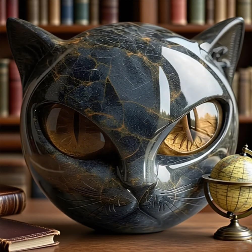 Luxury Black Cat Stone Sculpture, Elegant Home Décor & Gift-Ready Art Piece, Hand-Carved Crystals and Healing Stones Carved, Cute Decoration Gemstones Gifts for Cat Lovers Women Men (E)