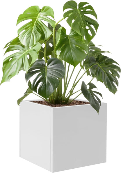 24" L x24 W x24 H Metal Flower Boxes Planter Boxes Outdoor Raised Garden Bed Indoor Outdoor Planting Bed White Square Planter Box for Patios Lawn Yard Decor Storage