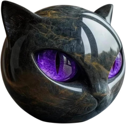 Luxury Black Cat Stone Sculpture, Elegant Home Décor & Gift-Ready Art Piece, Hand-Carved Crystals and Healing Stones Carved, Cute Decoration Gemstones Gifts for Cat Lovers Women Men (D)
