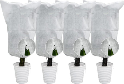 EAONE 4 Pack Plant Covers Freeze Protection, 47x71'' Winter Frosts Cloth for Outdoor Plants, Reusable Frost Blankets Drawstring Bags for Cold Freeze Sun Protection Bird Insect Prevention, White