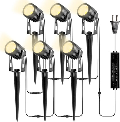 Landscape Lighting, 3W 12V Extendable Low Voltage 6 in 1 Landscape Lights with Transformer IP65 Waterproof 1800 Lumen Outdoor Spotlight for Garden Walls Trees Flag Pathway, Warm White