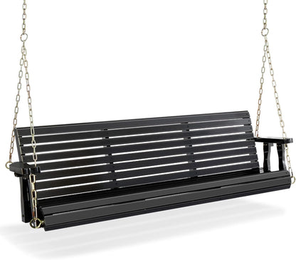 VINGLI Upgraded Patio Wooden Porch Swing for Courtyard & Garden, Heavy Duty 880 LBS Swing Chair Bench with Hanging Chains for Outdoors (Black, 5 FT)