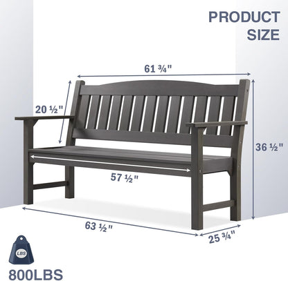 Psilvam 3-Person Outdoor Memorial Bench, All-Weather Poly Lumber Garden Bench, Rot-Resistant Outdoor Patio Bench for Park,Porch,and Church(Grey)
