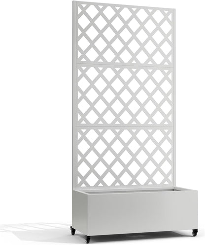 Metal Planter Box with Trellis, Heavy-Duty Raised Garden Bed for Climbing Plants, Drainage Hole, Outdoor Planter Box with Privacy Screen，35''L×16''W×71''H