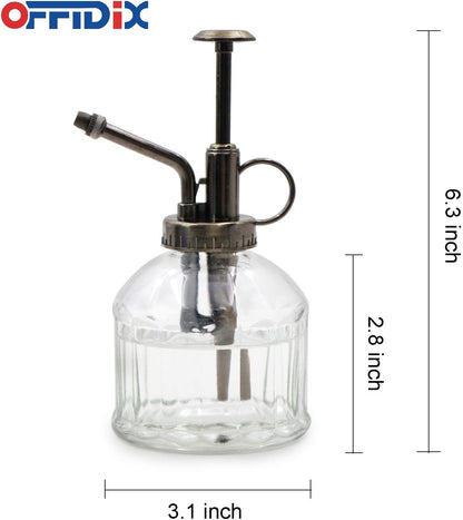 OFFIDIX Transparent Glass Watering Spray Bottle,Plant Mister with Plastic Bronze Plastic Top Pump, Glass Small Watering Can for Indoor Potted Plant, Outdoor Indoor Garden, Plants, Cleaning Solutions