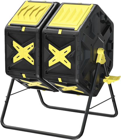 Compost Bin Outdoor - 2 X 18.5 Gal Dual Chamber Compost Tumbler,BPA Free Outdoor Rotating Composter with Easy-Turn, Fast-Working System