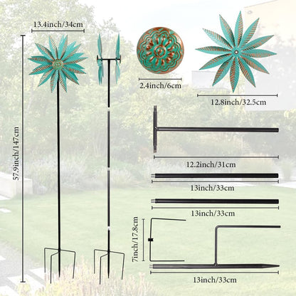 Wind Spinners Outdoor,Garden Windmill for Yard 57.9 Inches Metal Kinetic Wind Spinner for Outdoor Garden Patio Yard Decor