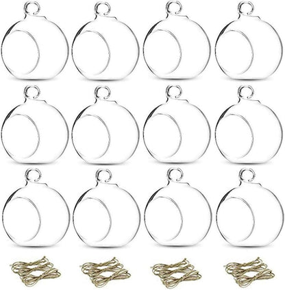12 Pcs 3.15"/ 8cm Hanging Glass Tealight Holder Globe Plant Terrariums Glass Orbs Air Plants Tea Light Candle Holders Home Decor Indoor Outdoor Garden DIY Gifts (9 Pcs + 3 Pcs)