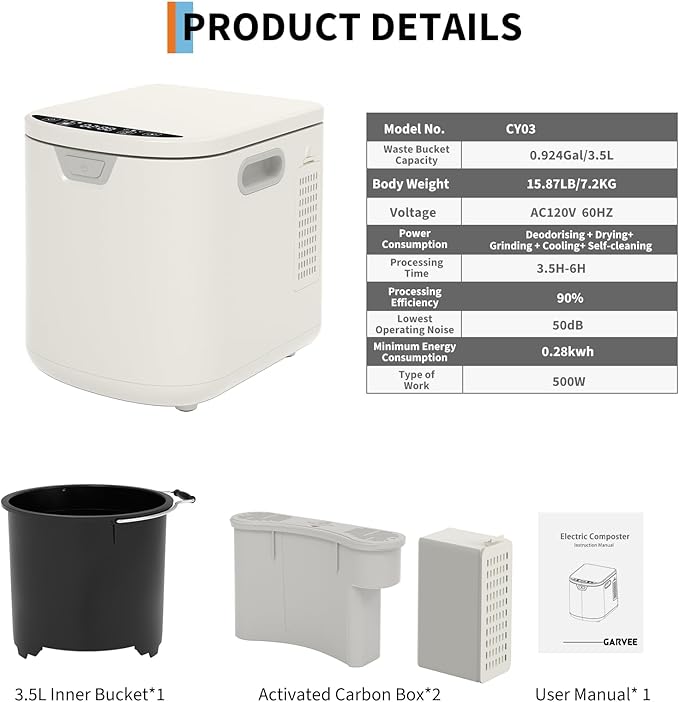 3.5L Fully Automatic Kitchen Compost Bin,Indoor Electric Food Waste Recycler with One-Click Cleaning & LED Display,Fast Fermentation to Organic Fertilizer,Eco-Friendly Countertop Composter