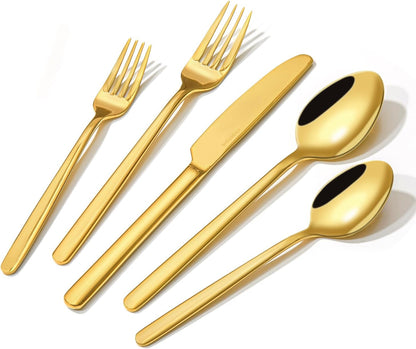 KINGSTONE Gold Silverware Set, 60 Piece Flatware Cutlery Set for 12, 18/10 Stainless Steel Silverware Mirror Polished Dishwasher Safe for Home, Restaurant, Wedding, Party(Gold, 60 pieces for 12)