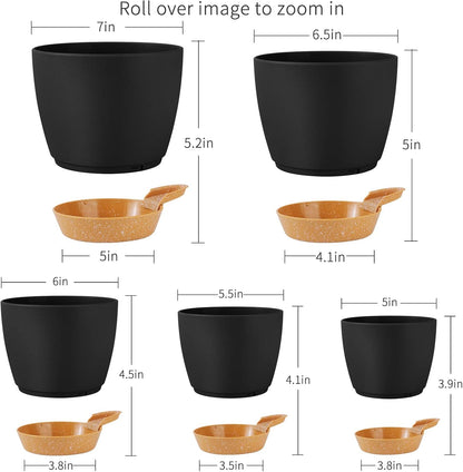 GARDIFE Plant Pots 7/6.5/6/5.5/5 Inch Self Watering Planters with Drainage Hole, Plastic Flower Pots, Nursery Planting Pot for All House Plants, Succulents,Snake Plant, African Violet, Flowers,Black