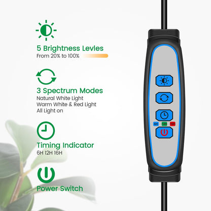 Garpsen Grow Light, Full Spectrum Plant Lights for Indoor Growing with Gooseneck (No Base), 3 Colors Modes and 5 Dimmable Levels, 6/12/16H Timer, 65'' Height Grow Lamp for Large Plants-[2Pack]