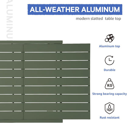 Soleil Jardin Aluminum Patio Extendable Dining Table, 59" - 83", Adjustable Indoor Outdoor Furniture Rectangle Table for 6-8 Person Porch Deck Garden, Green