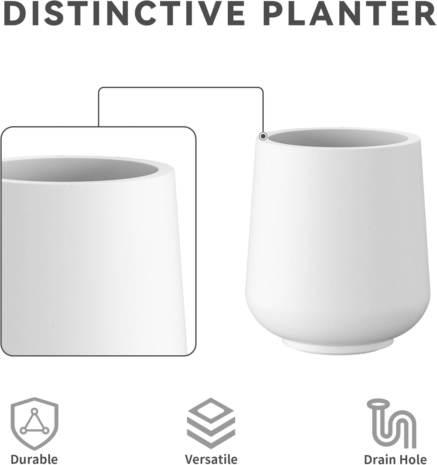 Kante 15.3"+11.6"+8.2" Dia Round Concrete Planter, Large Outdoor Indoor Planter Pots Containers with Drainage Holes and Rubber Plug for Home Garden Patio, Pure White
