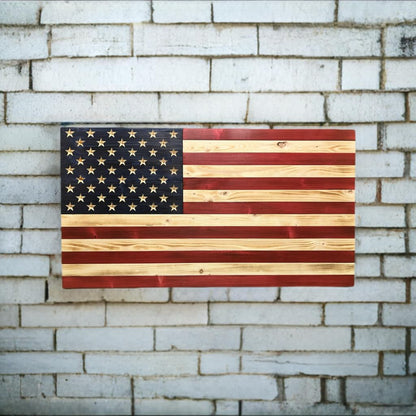 Rustic Wooden American Flag, Patriotic Wall Art (Weather Protected Finish, 13x25)