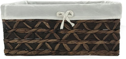 Basket of Rectangular Woven Seagrass Storage Bin with Handle,Kingwillow. (Wood&water hyacinth, Set of 3)