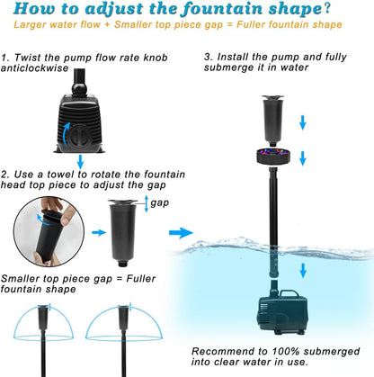 DOMICA 45W LED Pond Pump with Fountain Kit, 792 GPH Submersible Garden Water Fountain Pump, 3000L/H for Waterfall, Hydroponics, Aquariums, Fish Tanks, Indoor Outdoor