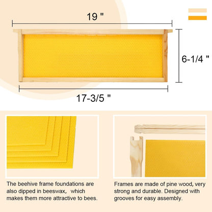 8 Frame Bee Hive Box, Langstroth Medium Super Bee Box Dipped in 100% Beeswax Include Beehive Frames and Waxed Foundation Sheets (Unassembled)