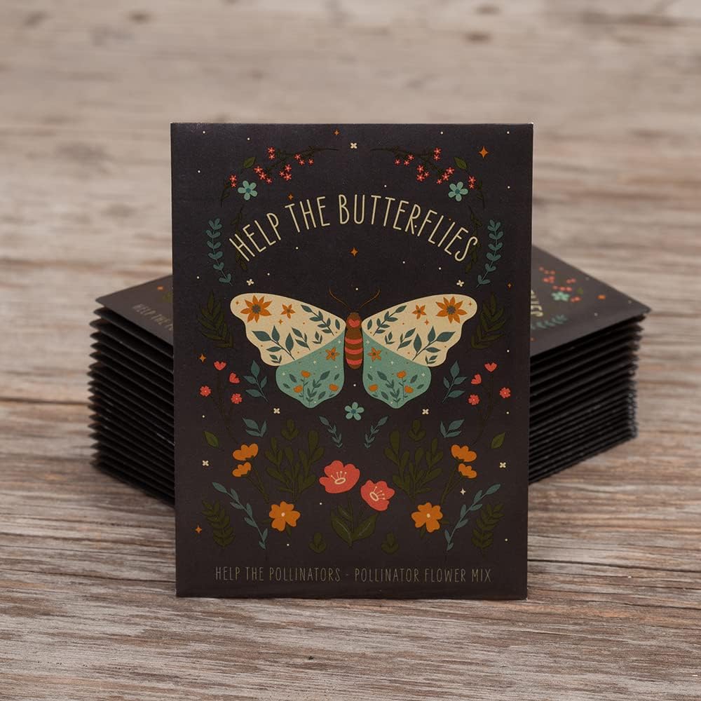 Bentley Pollinator Wildflower Mix, 25 Non-GMO Non-Coated Packets for Garden Planting, Help Butterflies and Pollinators, Beautiful Gift