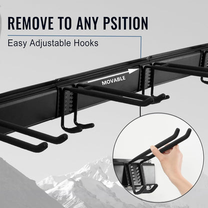 Wall Mount Tool Storage Rack, Heavy Duty Garage Storage Tool Organizer, Garden Tool Wall Hooks and Hangers, Hold Up to 350lbs Black 2Pack, AK806-Black-2Pack