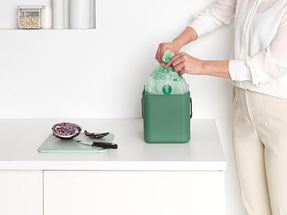 Brabantia Sort & Go Kitchen Countertop Food Scraps Compost Bin | XS / 1.6 Gal / 6L | Fir Green | Removable Stay-Open Lid, Carry Handle, Easy-Clean Recycling Box | Wall-Mounting Bracket Included