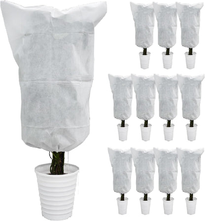 EAONE 12 Pack Plant Covers Freeze Protection, 32x47'' Winter Frosts Cloth for Outdoor Plants, Reusable Frost Blankets Drawstring Bags for Cold Freeze Sun Protection Bird Insect Prevention,White