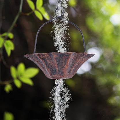 10FT Lotus Rain Chain, Rain Chains for Gutters with 12 Cups, Adjustable Rain Catcher Chain with Bell for Eaves Drainage, Replacement for Downspout