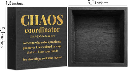 Chaos Coordinator Gifts Office Decor Wooden Box Sign, Administrative Professional Day Gifts Thank You Gifts for Boss Coworker Nurse Decorative Office Desk Accessories Table Shelf Plaque Sign, Black