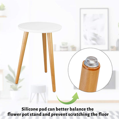 Uneedem Wood Mid Century Plant Stand for Indoor Plants, Modern Table, Tall Holder for Flower Pots, Small Round Side/End Table(A2 White, High: 16.5")