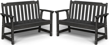 Outdoor Bench, 2-Person HDPE Garden Bench, All Weather Poly Patio Bench for Outdoors, Garden, Backyard, Porch and Park, 660 lbs Weight Capacity, Black, 2 Pack