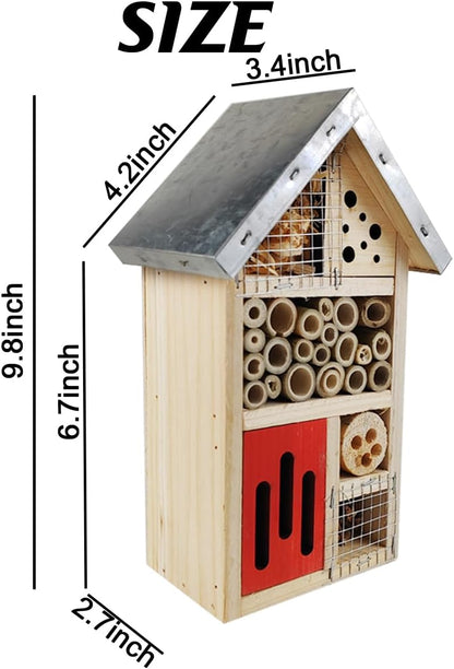 TIHOOD Natural Wooden Hanging Bee House for Gardens Natural Wooden Butterfly Hotel for Bee, Butterfly, Ladybirds, Habitat, Bee Hotel Garden