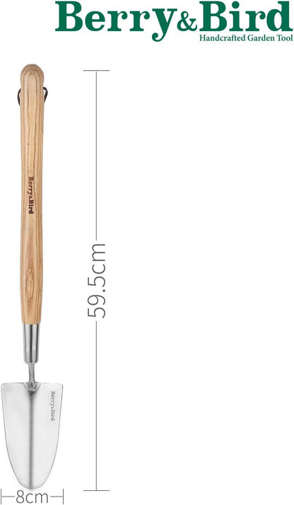 Berry&Bird Garden Trowel with Long Handle, 23.43in Stainless Steel Short Shovel with Wood Handled for Digging, Gardening, Transplanting, Planting and Weeding
