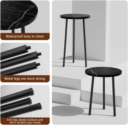 Plant Stand Indoor Tall: Corner Wood Plant Stand 2 Pack Mid Century Modern Decor - Small Round Plant Table for Indoor Plants - Outdoor Plant Holder for Patio Living Room Bathroom Office (Black Marble)